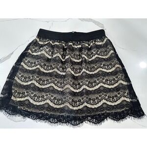 Heart Crush Black Lace Mini Skirt Tan Lining Scalloped Hem Size 5